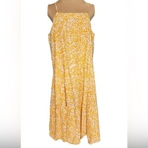 J Crew Yellow Floral Women's Tiered Sun Dress L Spaghetti Straps NWOT